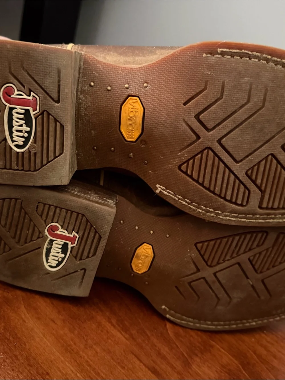 Men's Leather Justin  Western Work Boot in Brown and Olive
